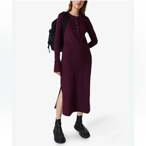 Sweaty Betty Henley Ribbed Midi Dress Womens Side Slits Long sleeve Size M